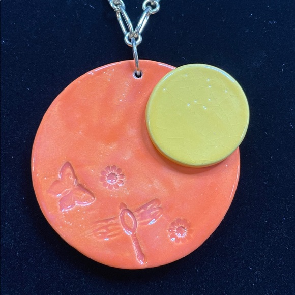 Clay Pendant Necklace Sunset/Summer theme on a gold link chain-Handmade by Me - Picture 2 of 11
